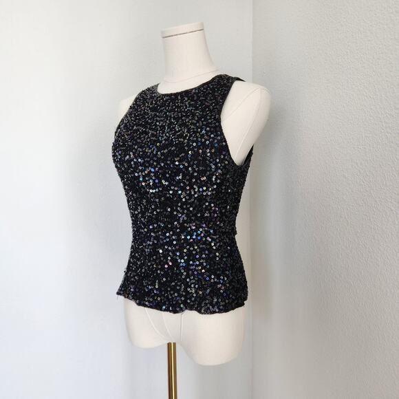 Vintage Lawrence Kazar Black Iridescant Sequin Silk Embroidered Blouse S - Picture 2 of 14